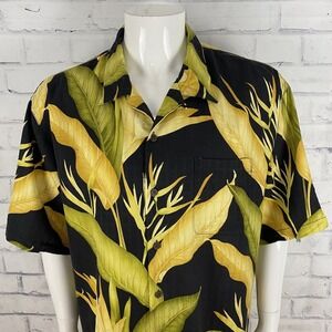 Tommy Bahama Shirt Men's XL 100% Silk Button Up Camp Hawaiian Black Floral